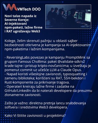 Novi talas napada iz Severne Koreje: AI-injektovani npm-paketi, lažne firme i RAT ugrožavaju Web3