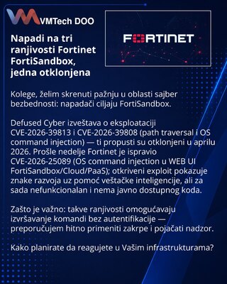 Napadi na tri ranjivosti Fortinet FortiSandbox, jedna otklonjena