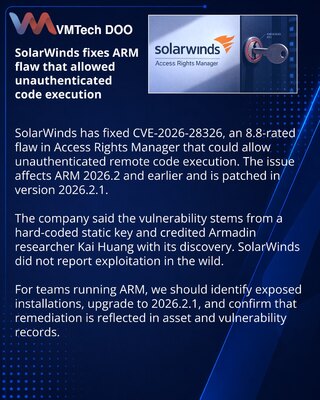 SolarWinds otklanja ARM ranjivost za RCE bez prijave