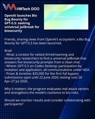 OpenAI pokreće Bio Bug Bounty za GPT‑5.5: traže univerzalni jailbreak za biobezbednost