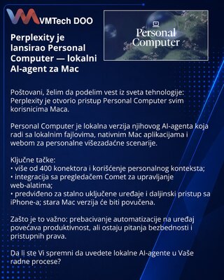 Perplexity je lansirao Personal Computer — lokalni AI-agent za Mac