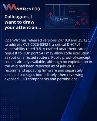 OpenWrt patches critical DHCPv6 flaw that could give attackers root control