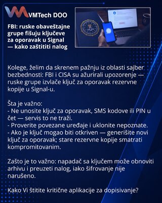 FBI: ruske obaveštajne grupe fišuju ključeve za oporavak u Signal — kako zaštititi nalog