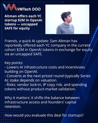 Altman предлагает каждому стартапу YC по $2 млн в токенах OpenAI — обмен за долю через uncapped SAFE