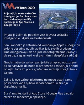 Prijatelji, iz sveta veštačke inteligencije: San Francisko traži uklanjanje nudify aplikacija iz App Store-a i Google Play-a