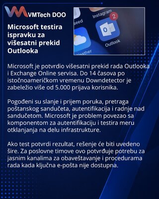 Microsoft testira otklanjanje prekida Outlook i Exchange Online usluga