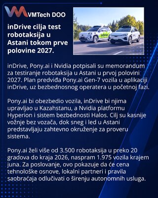 inDrive начнёт испытания роботакси Pony.ai в Астане в 2027 году