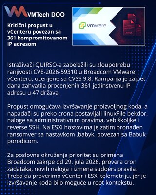 vCenter attacks exploit CVE-2026-59310 to deploy Babuk-derived ransomware