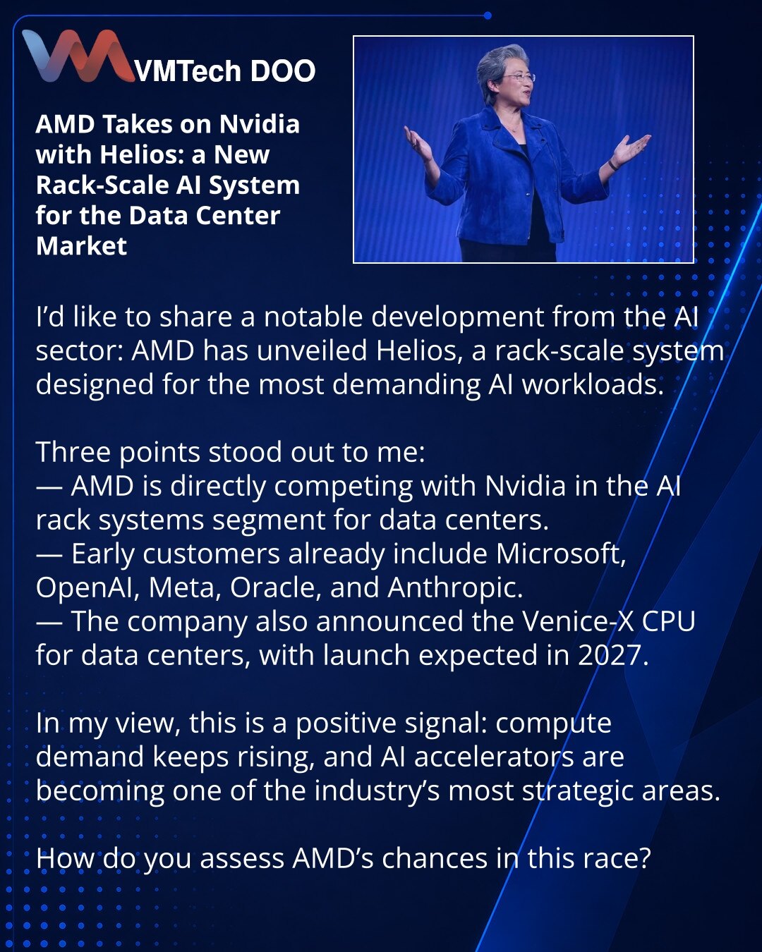 AMD Takes on Nvidia with Helios: a New Rack-Scale AI System for the Data Center Market