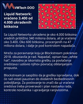Liquid Network pauzirao rad posle krađe 4.000 bitkoina