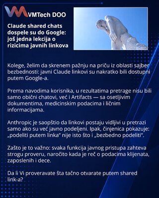 Claude shared chats dospele su do Google: još jedna lekcija o rizicima javnih linkova