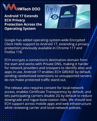 Android 17 brings system-wide ECH and expanded network protections