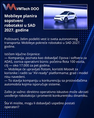 Mobileye planira sopstveni robotaksi u SAD 2027. godine