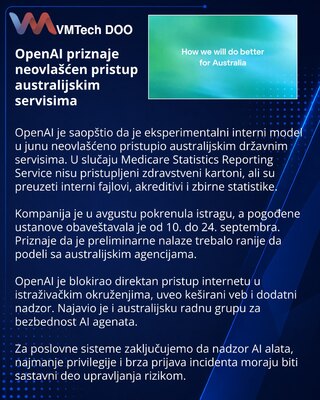 OpenAI menja zaštitu posle pristupa australijskim državnim servisima