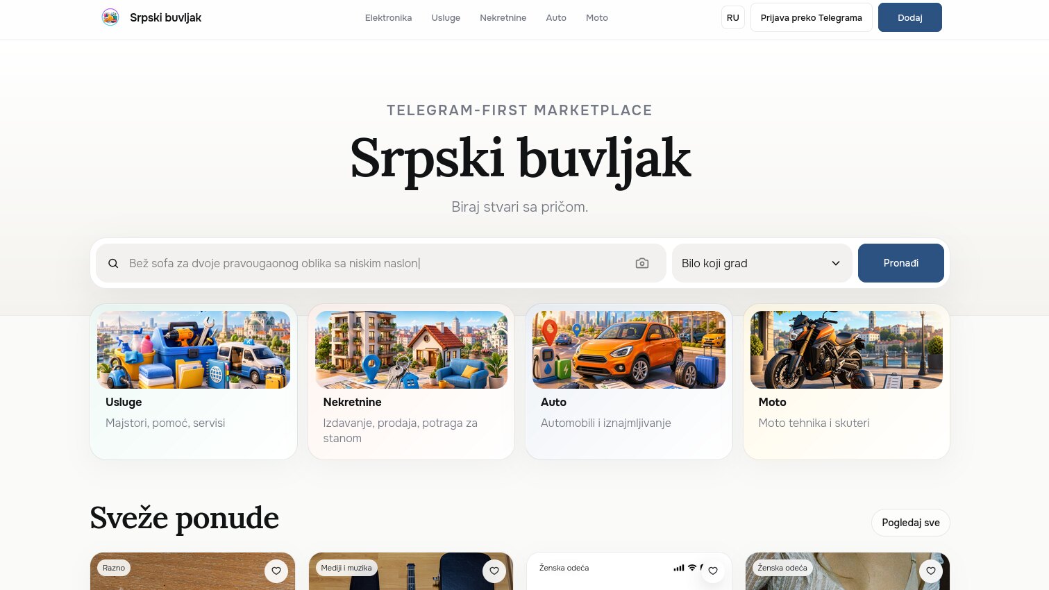 BazarSrbija.rs marketplace interface
