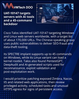 UAT-10147 scales server intrusions with AI tools and SPECTRE
