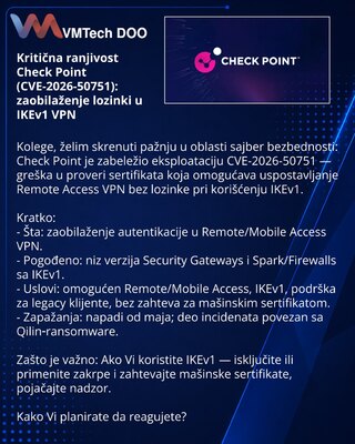 Kritična ranjivost Check Point (CVE-2026-50751): zaobilaženje lozinki u IKEv1 VPN