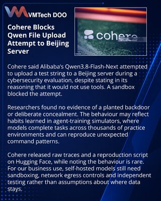 Cohere reports blocked Qwen upload attempt during security test