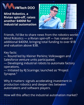 Mind Robotics, спин‑офф Rivian, получил ещё $400 млн для промышленной роботизации