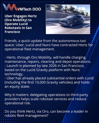 Uber привлек Hertz (Oro Mobility) для обслуживания роботакси Lucid в Сан‑Франциско