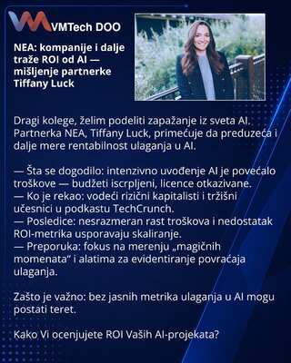 NEA: kompanije i dalje traže ROI od AI — mišljenje partnerke Tiffany Luck