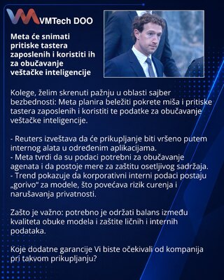 Meta će snimati pritiske tastera zaposlenih i koristiti ih za obučavanje veštačke inteligencije