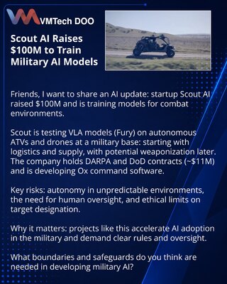 Scout AI prikupio je $100 mln za obuku vojnih AI modela