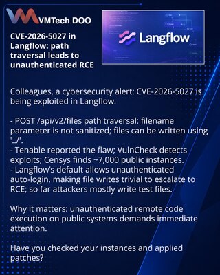 CVE-2026-5027 u Langflow: path traversal vodi do neautentifikovanog RCE