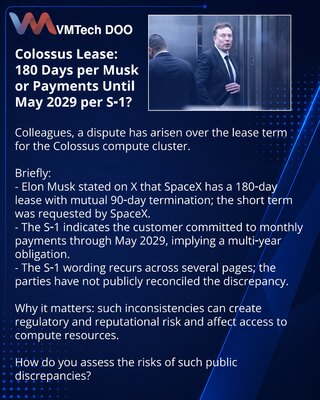 Аренда Colossus: 180 дней по словам Маска или платёж до мая 2029 по S‑1?