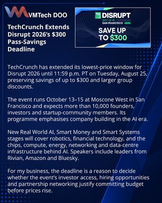 TechCrunch produžio rok za najniže cene Disrupt 2026