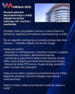 Revolut pokreće beta‑lansiranje u Indiji: hiljade korisnika testiraju UPI, kartice i novčanike