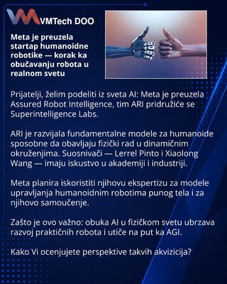 Meta je preuzela startap humanoidne robotike — korak ka obučavanju robota u realnom svetu