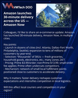 Amazon launches 30-minute delivery across the US — Amazon Now