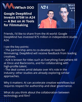 Google DeepMind инвестирует $75 млн в A24 — ставка на инструменты ИИ для кинопроизводства