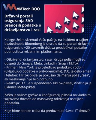 Državni portali osiguranja SAD prenosili podatke o državljanstvu i rasi