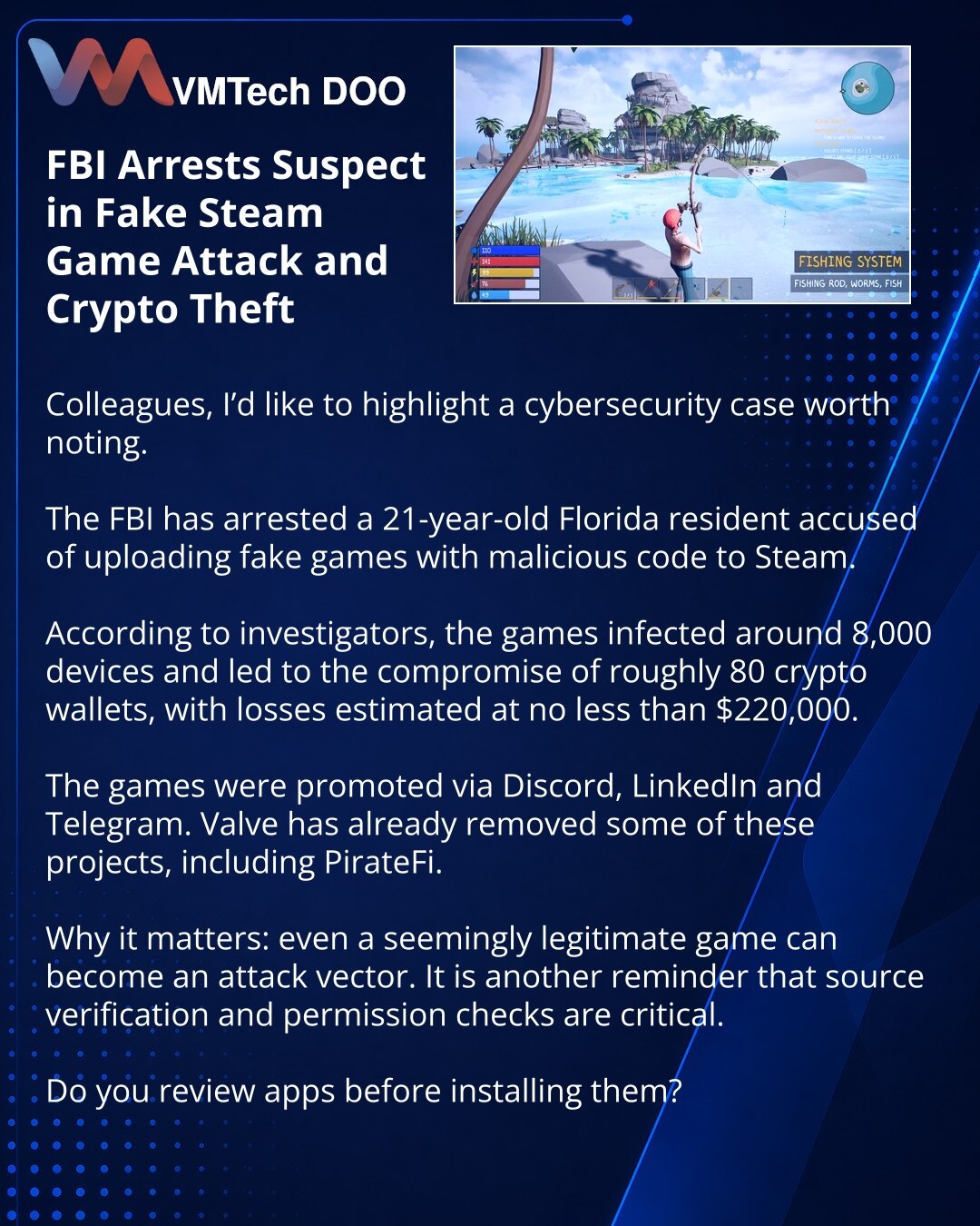 FBI uhapsio osumnjičenog za napad preko lažnih Steam igara i krađu kriptovalute