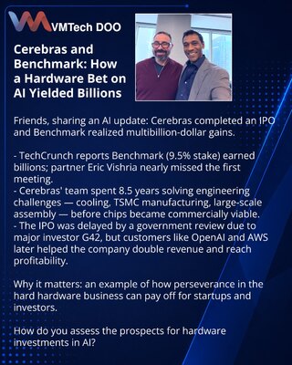 Cerebras i Benchmark: hardver u AI doneo milijarde
