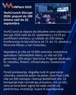 TechCrunch Disrupt 2026: niže cene ulaznica do 25. septembra