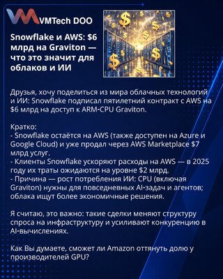 Snowflake i AWS: $6 mlrd za Graviton — šta to znači za oblake i AI