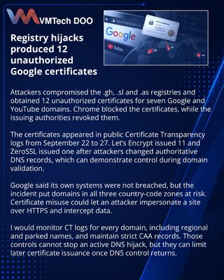 Захват реестров .gh, .sl и .as привёл к выпуску сертификатов Google