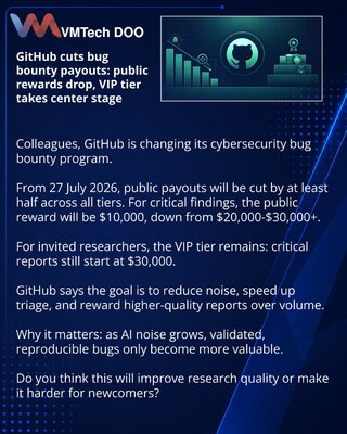 GitHub cuts bug bounty payouts: public rewards drop, VIP tier takes center stage