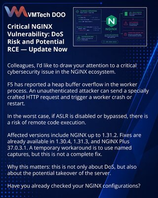 Critical NGINX Vulnerability: DoS Risk and Potential RCE — Update Now