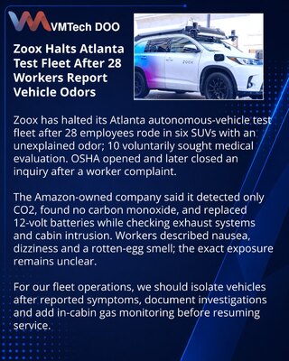 Zoox остановила тестовый парк в Атланте из-за жалоб на газы