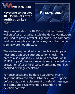 Keystone destroys wallets after device verification key breach