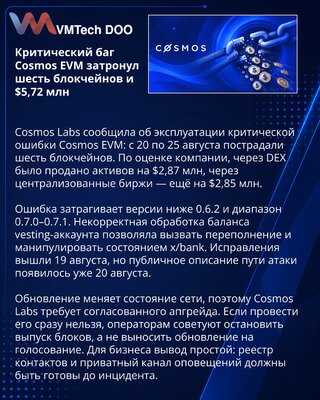 Баг Cosmos EVM использовали против шести блокчейнов