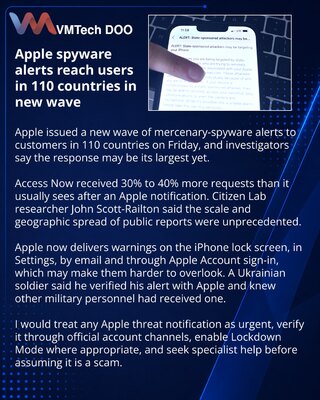 Apple предупредила пользователей в 110 странах об атаках шпионского ПО