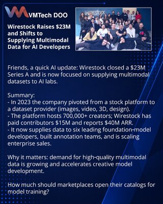 Wirestock Raises $23M and Shifts to Supplying Multimodal Data for AI Developers