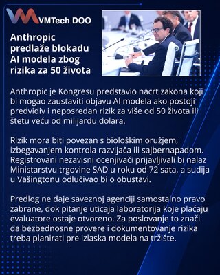 Anthropic predlaže sudsku blokadu rizičnih AI modela