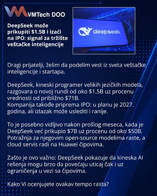 DeepSeek može prikupiti $1.5B i izaći na IPO: signal za tržište veštačke inteligencije