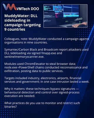 MuddyWater: DLL sideloading в кампании против 9 стран